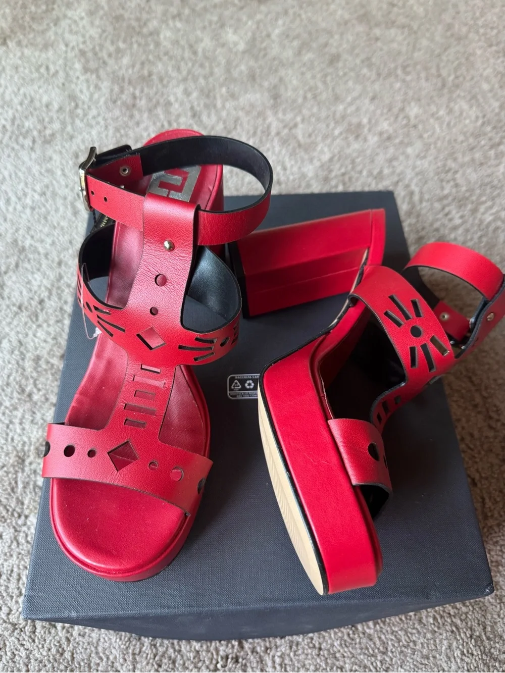 Emanuele Crasto Red Platform Sandals Women's Size 9 New